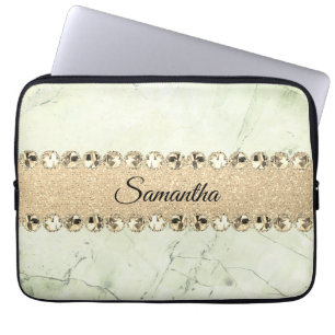 Green Marble Diamond Bling Laptop Sleeve