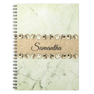 Green Marble Diamond Bling Notebook