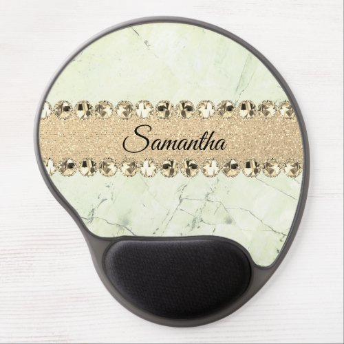 Green Marble Diamond Bling  Personalized  Glitter Gel Mouse Pad