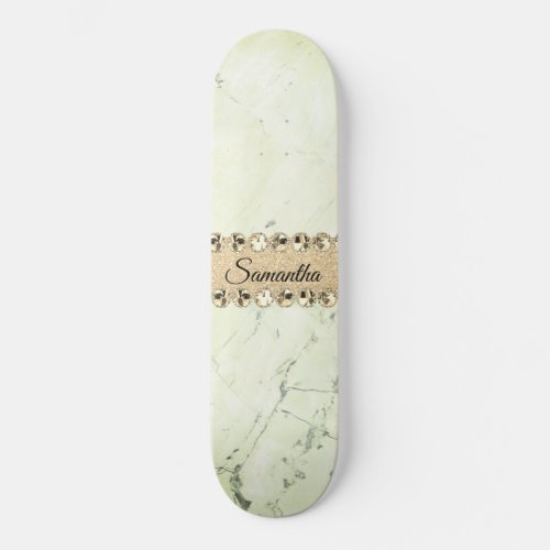 Green Marble Diamond Bling             Skateboard