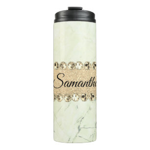 Green Marble Diamond Bling Thermal Tumbler