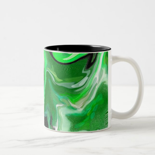 Green Marble Digital Fluid Art Fancy Two-Tone Coffee Mug (Right)