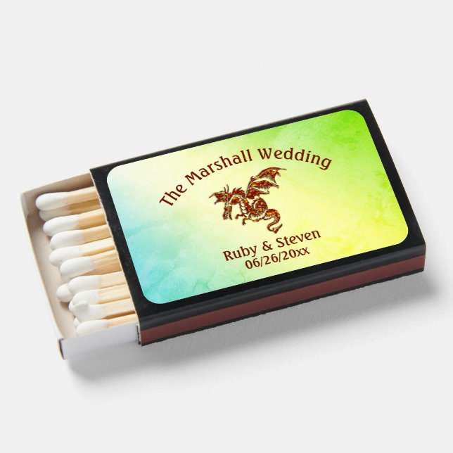 Green Marble Dragon Names & Date Matchboxes (Front Open)