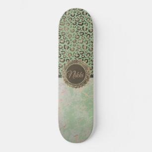  Green Marble Glittery Gold Leopard Custom       Skateboard