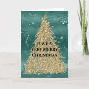 Green Marble Gold Glitter Christmas Tree Card