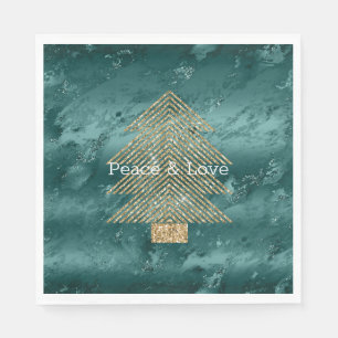 Green Marble Gold Glitter Christmas Tree Napkins