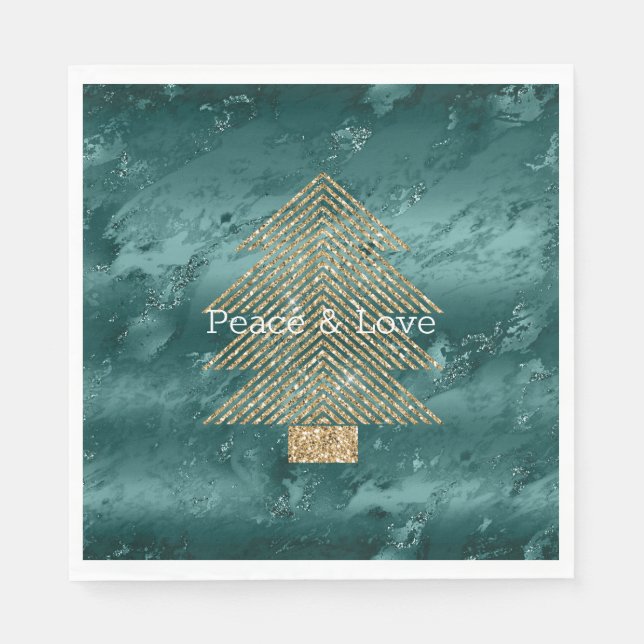 Green Marble Gold Glitter Christmas Tree         Napkins (Front)