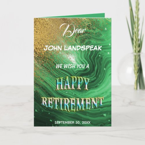 Green Marble  Gold Glitter Happy Retirement  Card