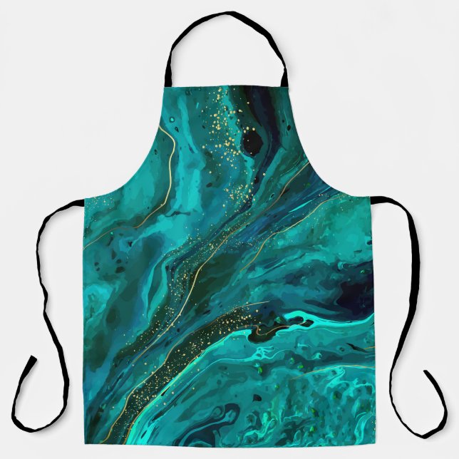 Green Marble & Gold: Luxurious Texture Apron (Front)