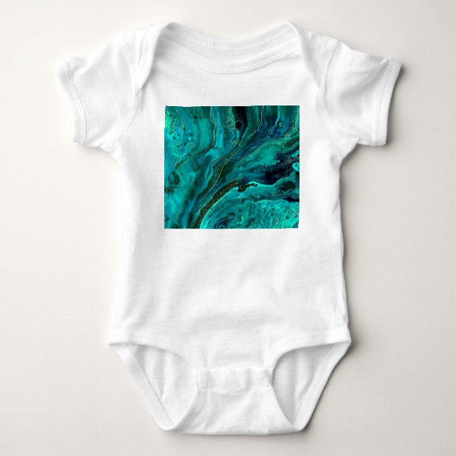 Green Marble & Gold: Luxurious Texture Baby Bodysuit (Front)
