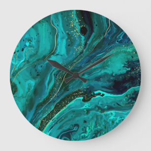 Green Marble & Gold: Luxurious Texture Large Clock