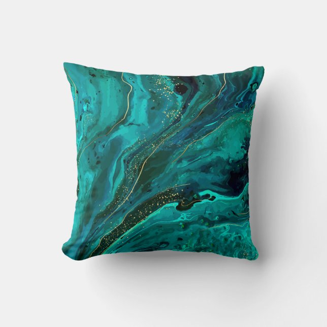 Green Marble & Gold: Luxurious Texture Throw Pillow (Front)