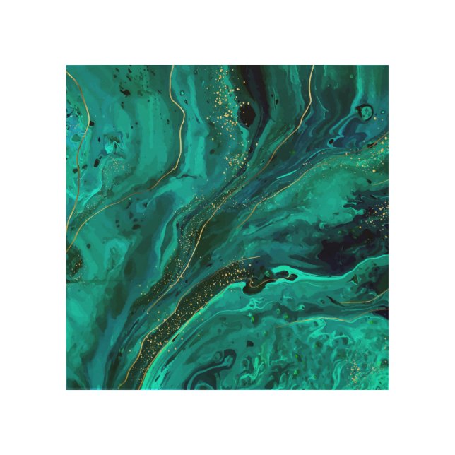 Green Marble & Gold: Luxurious Texture Wood Wall Art (Front)