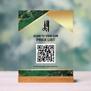 Green Marble Hair Makeup Salon QR Code Price List Acrylic Sign
