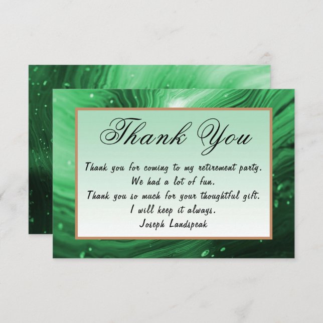 Green Marble Happy Retirement Thank You Note (Front/Back)
