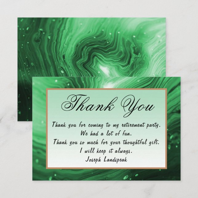 Green Marble Happy Retirement Thank You Note Card (Front/Back)