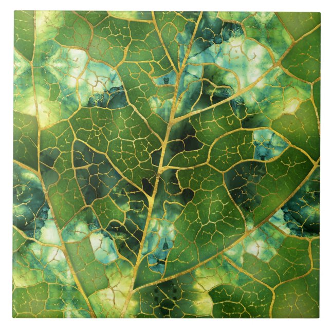 Green Marble Leaf Ceramic Tile (Front)
