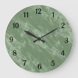 Green Marble Look Black Numbers Large Clock