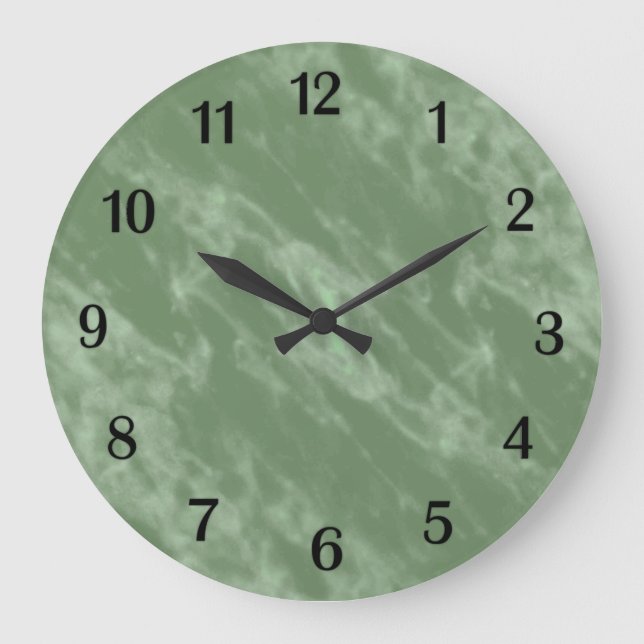 Green Marble Look Black Numbers Large Clock (Front)