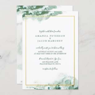 Green Marble Ombre Gold Frame Wedding Invitation