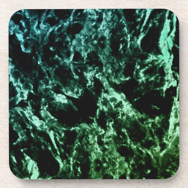 Green Marble on Black Beverage Coaster (Front)