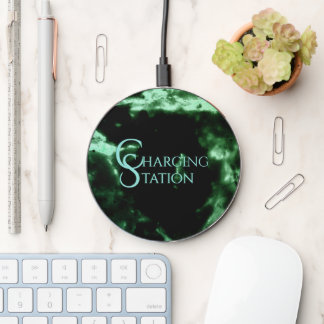 Green Marble on Black Charing Station Wireless Charger