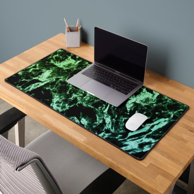 Green Marble on Black Desk Mat (Office 2)