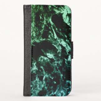 Green Marble on Black iPhone XS Wallet Case