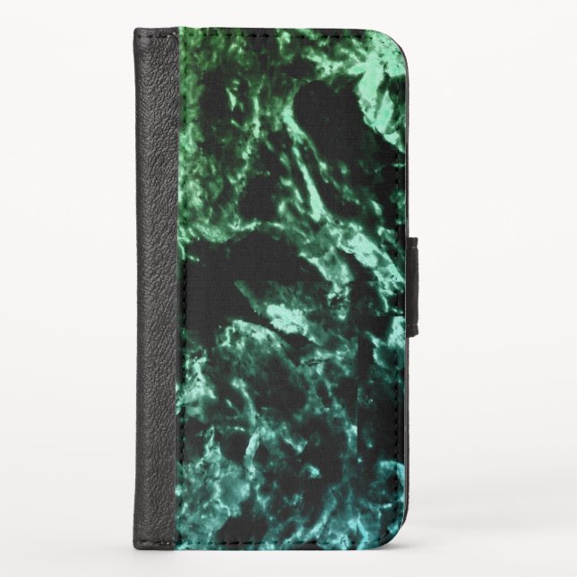 Green Marble on Black iPhone Wallet Case (Front)