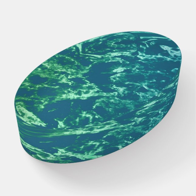 Green Marble on Teal Paperweight (Angled)