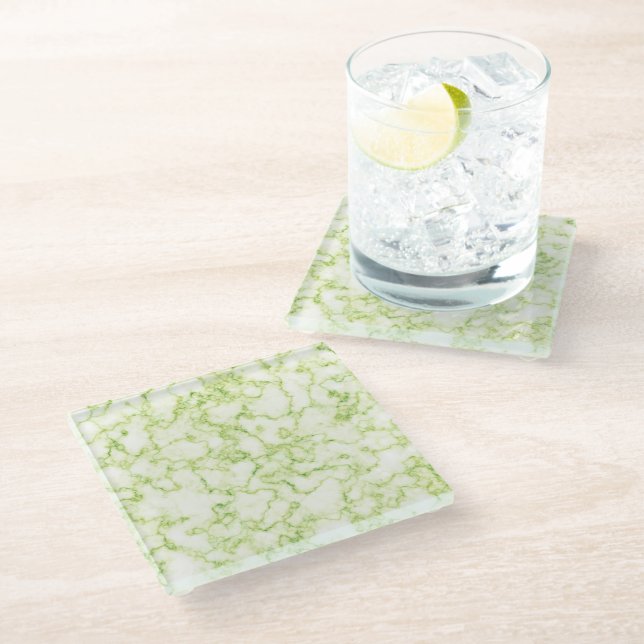 Green Marble Pattern Glass Coaster (Angled)