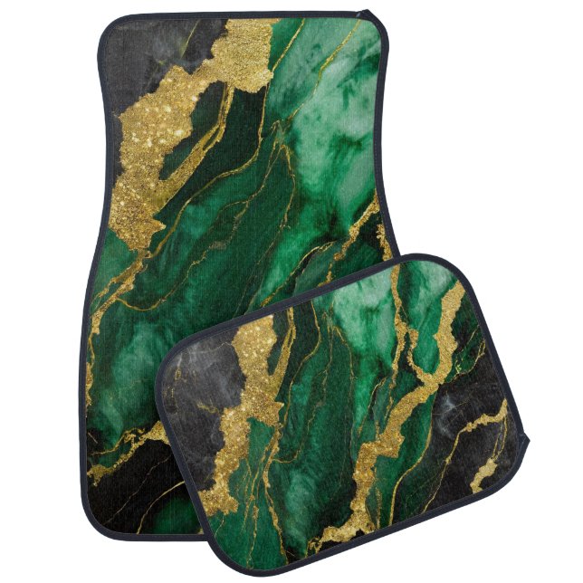 Green Marble Pattern with Gold Car Floor Mat (Set)