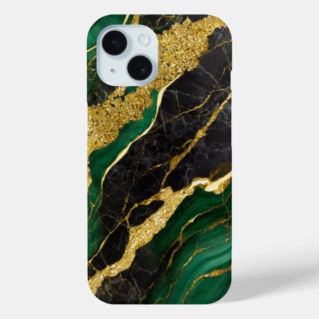 Green Marble Pattern with Gold Case-Mate iPhone Case (Back)