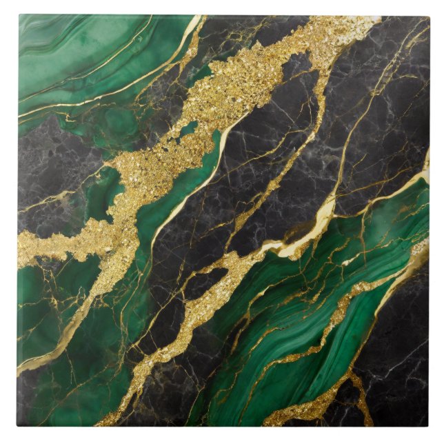 Green Marble Pattern with Gold Ceramic Tile (Front)