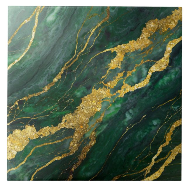 Green Marble Pattern with Gold Ceramic Tile (Front)