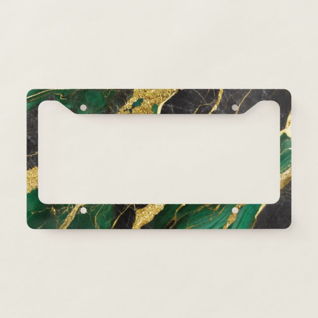 Green Marble Pattern with Gold License Plate Frame (Front)