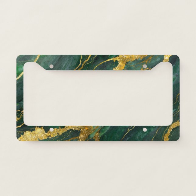 Green Marble Pattern with Gold License Plate Frame (Front)