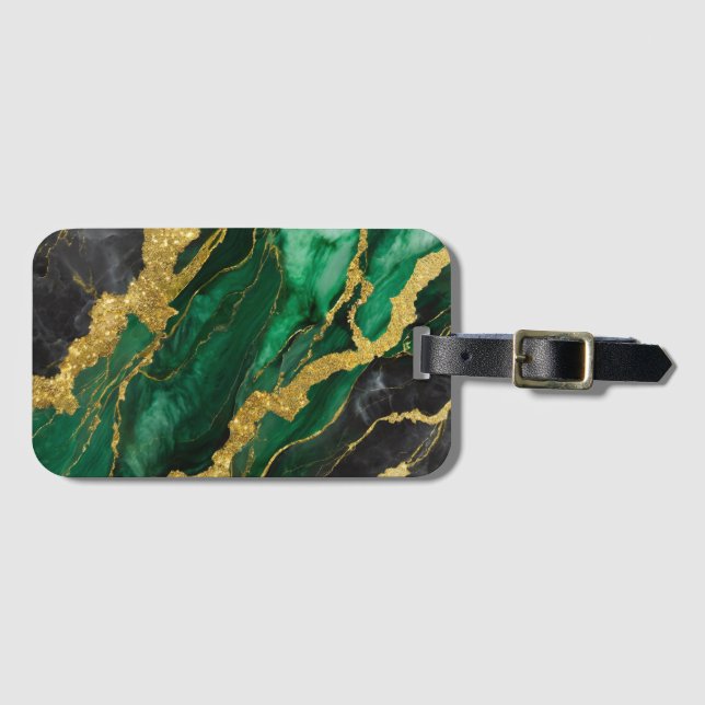 Green Marble Pattern with Gold Luggage Tag (Front Horizontal)