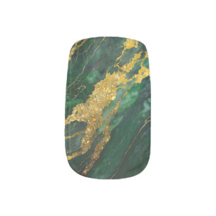Green Marble Pattern with Gold Minx Nail Art