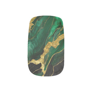 Green Marble Pattern with Gold Minx Nail Art