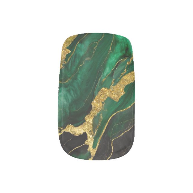 Green Marble Pattern with Gold Minx Nail Art (Left Thumb)