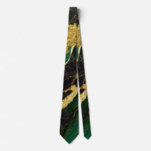 Green Marble Pattern with Gold Neck Tie