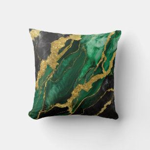 Green Marble Pattern with Gold Throw Pillow