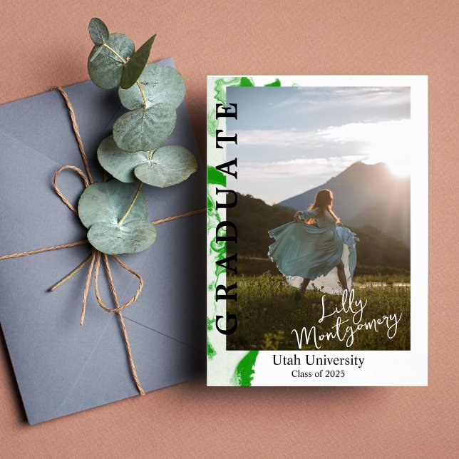 Green Marble Photo Graduation Announcement (Creator Uploaded)