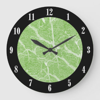 Green Marble Print and Black Modern Wall Clock