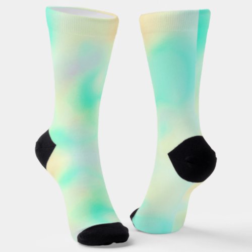 Green marble rainbow holographic yellow socks