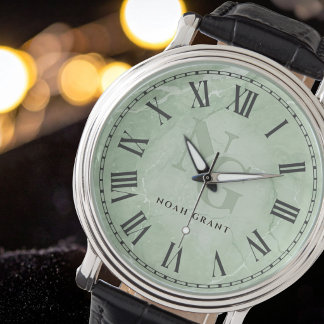 Green Marble Roman Numeral Monogram Gift for Him Watch