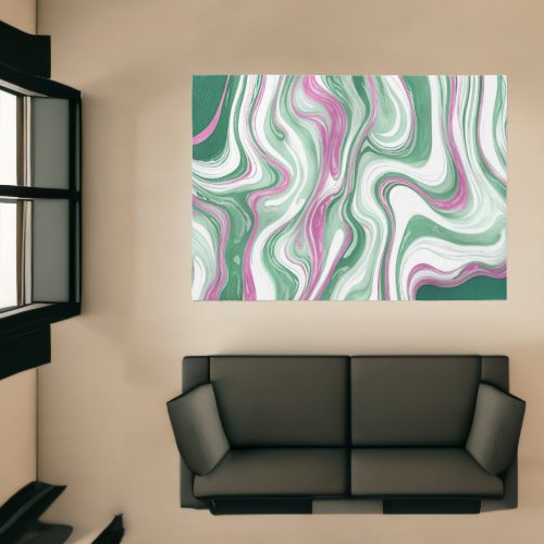 Green Marble Rug Teal White  Pink Modern Abstract