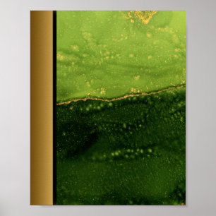 Green Marble Stone / Black Gold Border Art Poster