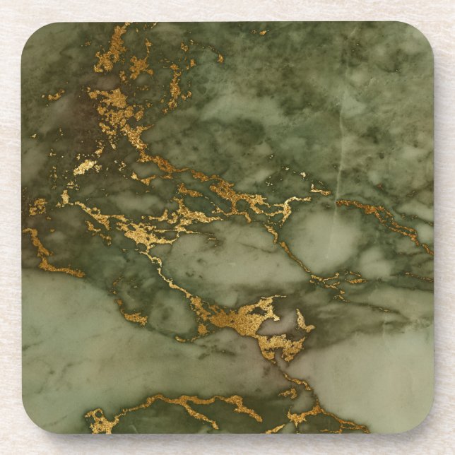 Green Marble Stone Gold Metallic Rock Granite Drink Coaster (Front)